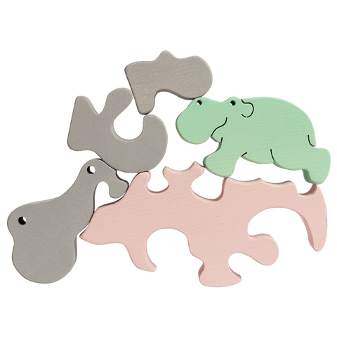 Hippo Family Puzzle - Pastel Pink